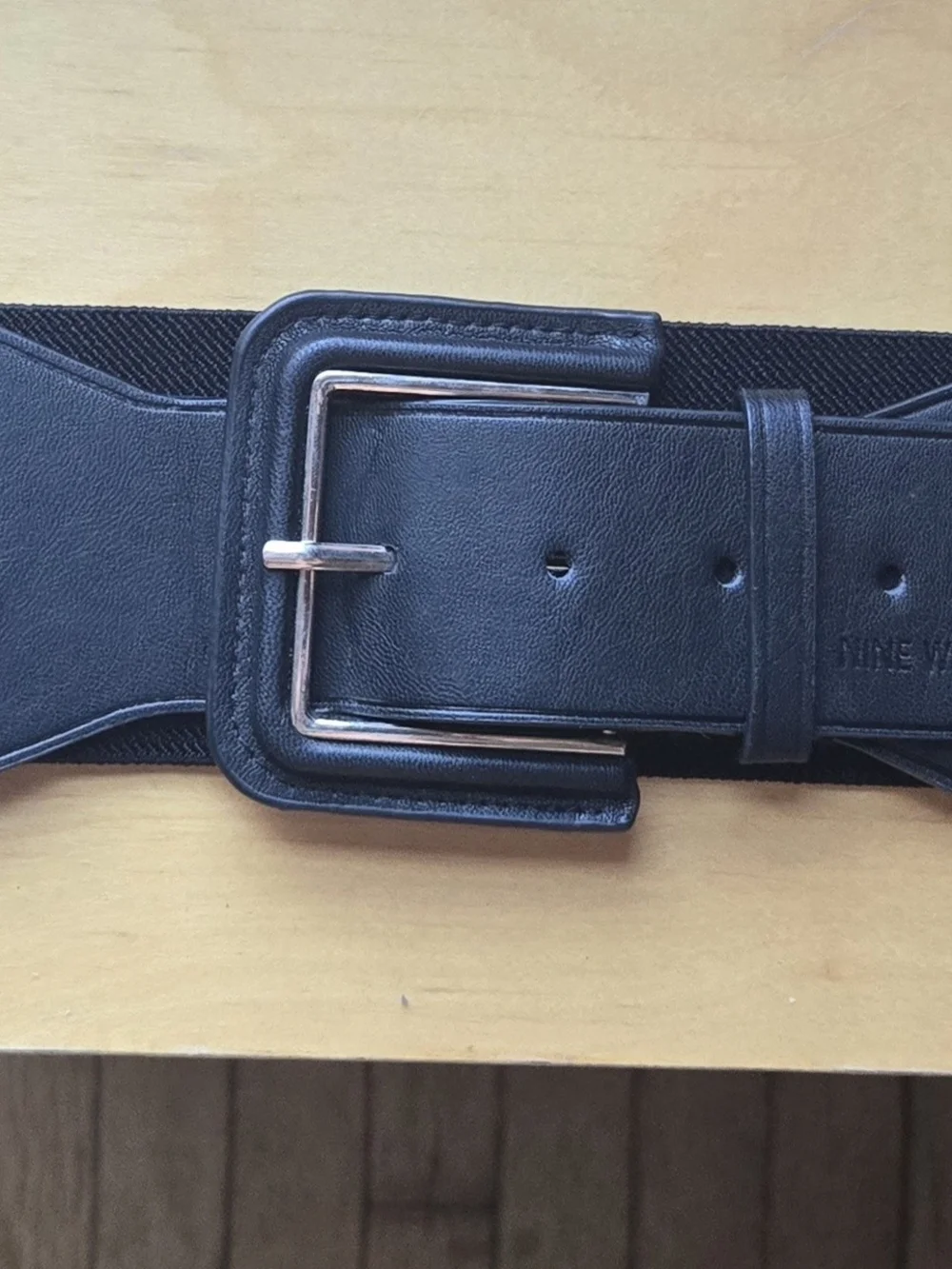 Nine West Black Wide Elastic Belt with Silver Buckle